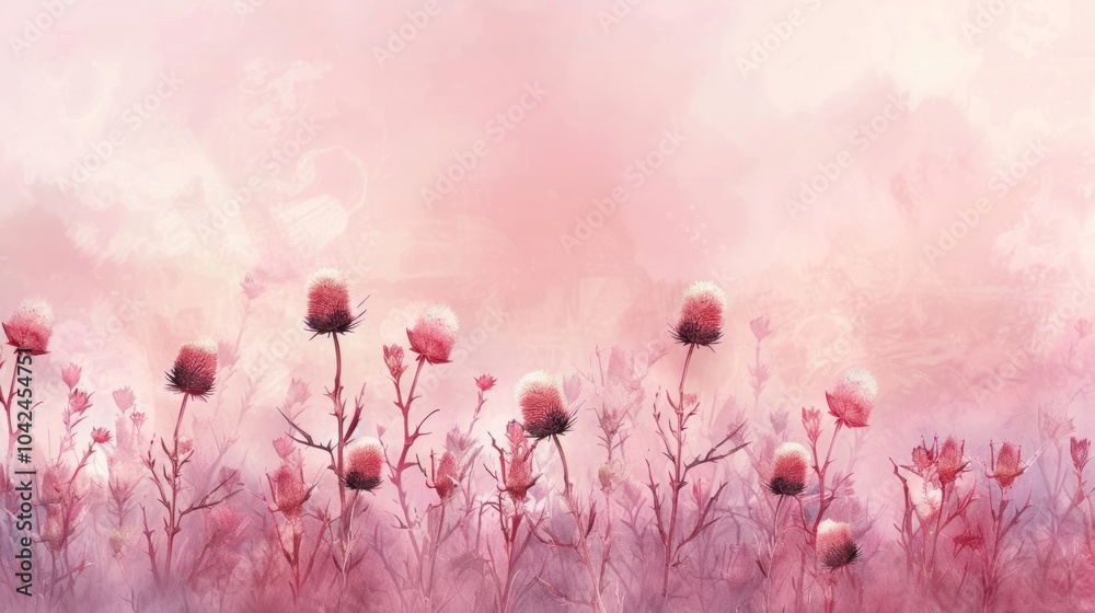 Wall mural Pink Watercolor Floral Field