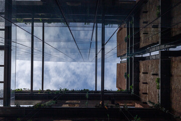 A view on the sky through the building