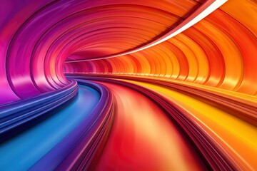 Abstract Colorful Tunnel With Curved Lines and Gradient Colors