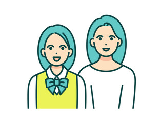 Fototapeta premium お母さんと娘。微笑む親子のベクターイラスト素材。