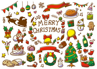 クリスマス　手描きイラストセットカラー　透過png