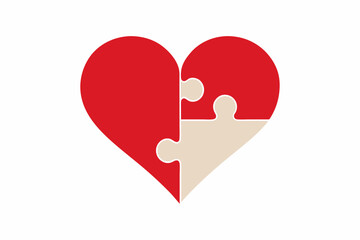 A heart with a puzzle piece missing. on white