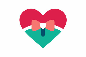 A heart wrapped in a bow tie. on white