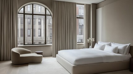 Modern minimalist bedroom interior design with natural light