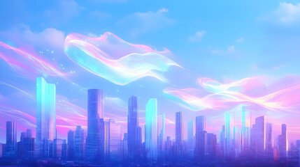 Fototapeta premium Futuristic Cityscape with Neon Lights