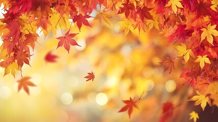 Autumn Themed Image Red and Gold Maple Leaves 