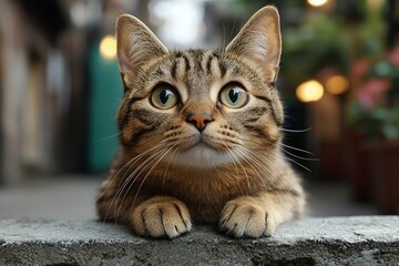 A Tabby Cat With Wide Eyes Looking Upward