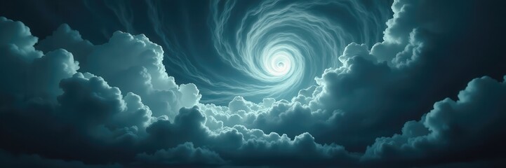 A dramatic swirling vortex of clouds, depicting powerful atmospheric forces. Ideal for illustrating themes of nature, weather analysis, climate studies, or dramatic visuals.