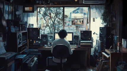 Lo-Fi music picture The background that goes well with the lo-fi music genre Generative AI	
