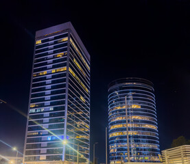 skyscrapers at night