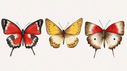 Watercolor Butterflies: Bold Red, Yellow, and Earth-Tone Wings