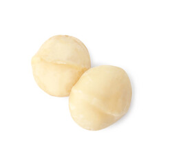 Whole peeled macadamia nuts isolated on white, top view
