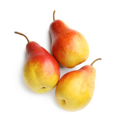 Fresh ripe juicy pears isolated on white, top view