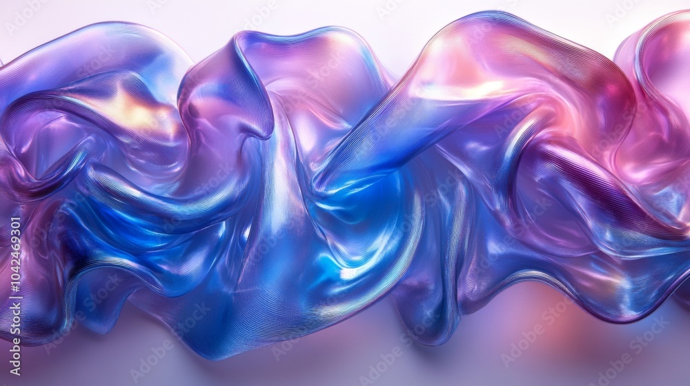 Poster A vibrant, flowing fabric showcases a blend of blue and purple hues, captivating the viewer with its smooth waves and shimmering texture, enhancing creative visual expression.