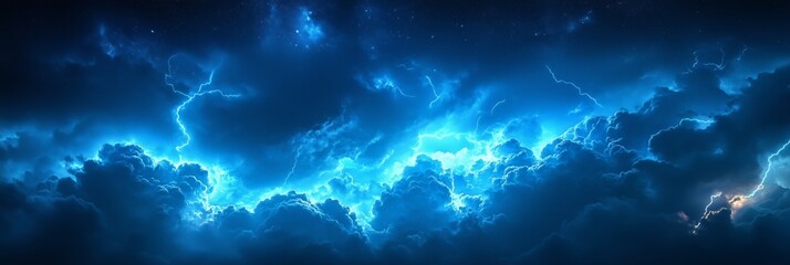 Lightning and dark clouds in the sky, with thunder, stormy weather, and dramatic lighting