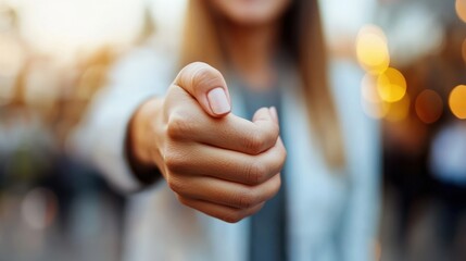 A person is pointing forward with their index finger, signaling direction, choice, or focus. The blurred background suggests decision-making or leadership context.