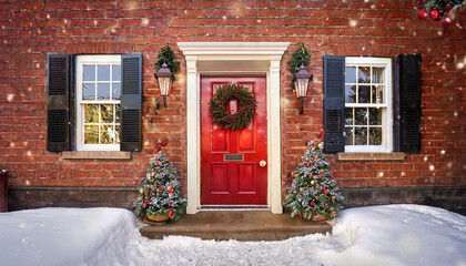 Holiday front door, Christmas, ornaments, decorations, swags, wreath, charming, house, home, red
