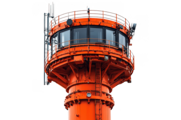 Orange radar mast isolated on transparent background, png file, no background png file