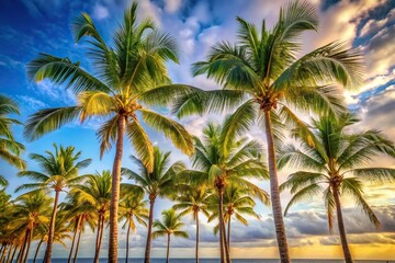 Fototapeta premium description: Palm trees swaying in the wind aerial view