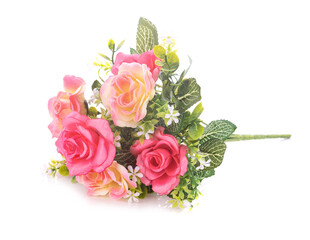 Artificial flowers rose isolated on white background