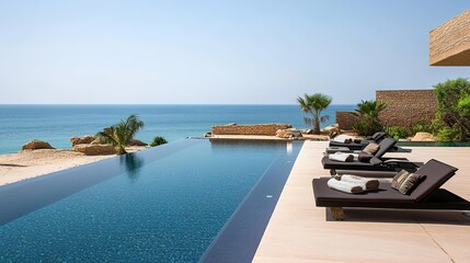 Obraz premium Luxury Beach in Oman: A Stunning Oasis of Tranquility and Natural Beauty: This breathtaking image showcases the pristine shores of a luxury beach in Oman, characterized by soft, golden sands 