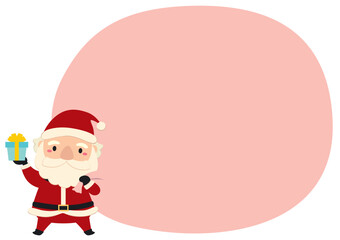プレゼントを持つサンタクロースのクリスマス吹き出しフレーム/ピンク