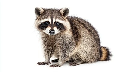 Obraz premium A raccoon sitting on a white background looking directly at the camera.