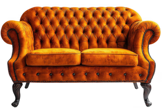 Orange settee isolated on transparent background, png file, no background png file