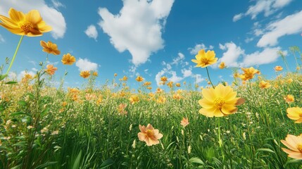 Fototapeta premium Vibrant Yellow Flowers in a Sunny Field