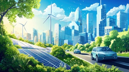 Fototapeta premium Sustainable Future City: Embracing Green Energy and Eco-Friendly Living