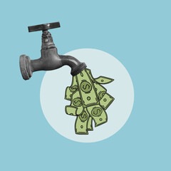 Banknotes, Dollars, Pipe, Plumbing, Valve, Faucet, Water, Money, Flows, Income, Cash Flow, Windfall, Creek, Turnover, Luck, Banknote, Cost, Money, Water, Control, Business, Wealth, Throw, Payslip