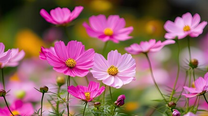 Bright Cosmos Flowers in a Colorful Garden Setting