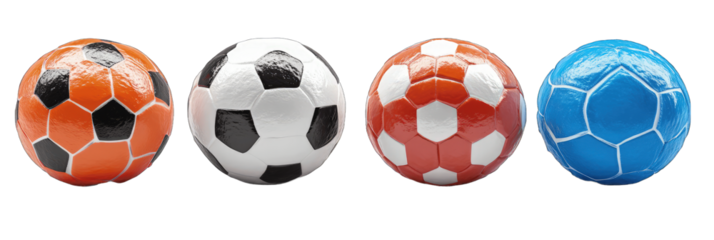 Various Colorful Realistic glossy football isolated on transparent background