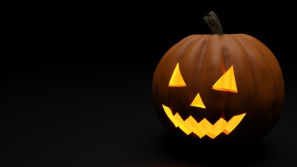 3D rendering of Halloween pumpkin on dark background, with copy space.