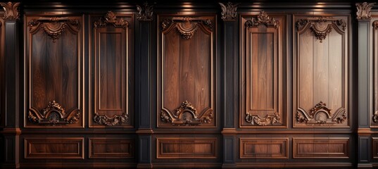 Elegant Dark Brown Wood Paneling Classic Carved Panels Decorative Traditional Interior