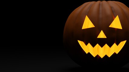 3D rendering of Halloween pumpkin on dark background, with copy space.