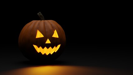3D rendering of Halloween pumpkin on dark background, with copy space.