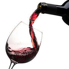 Red wine is being poured into a glass isolated on transparent background