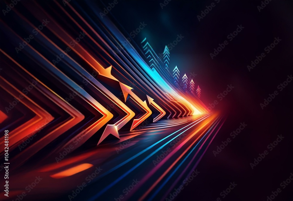 Aufkleber Abstract digital art with colorful arrow shapes leading to a bright light.