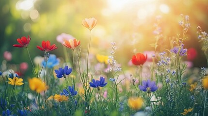 Vibrant Wildflowers in Soft Evening Light