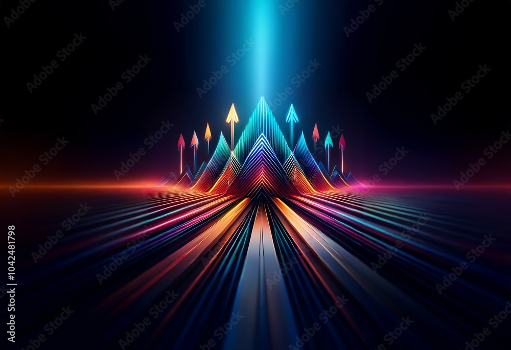 Aufkleber Abstract 3D rendering of glowing colorful lines forming abstract arrows and a horizon.
