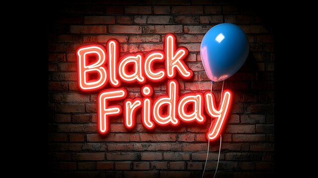 Glowing Red Neon Lights Forming the Words Black Friday Against a Deep Dark Background Perfect for a Modern Sale Announcement or Retail Promotion