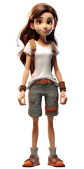 The image depicts a PNG file of a 3D animation character, showcasing a young girl with long brown hair and a bright smile against a clear background.