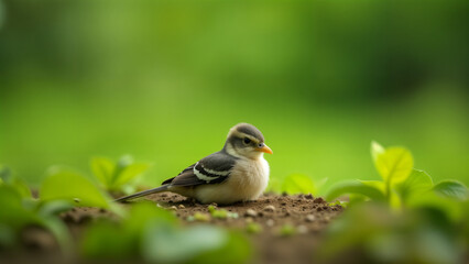 Obraz premium A Captivating Image of a Bird Resting Peacefully on the Land, Surrounded by Lush Greenery and Nature's Calm