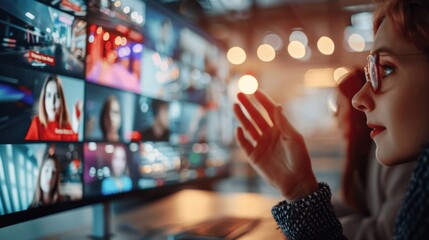 Closeup of Hand on Video Conference Call Discussing Business in Office Setting