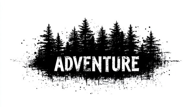 Adventure in the Forest: A Silhouette of Trees and the Word 'Adventure'