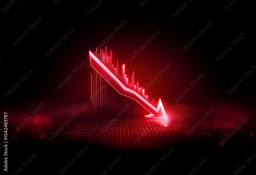 Aufkleber a glowing red arrow points downwards on a grid, signifying a negative trend.