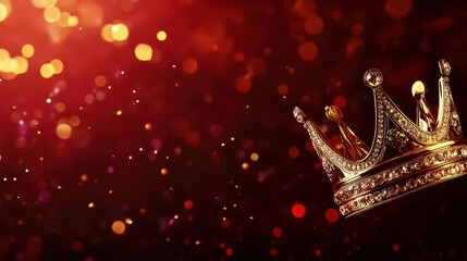 A shiny golden crown on a rich burgundy background