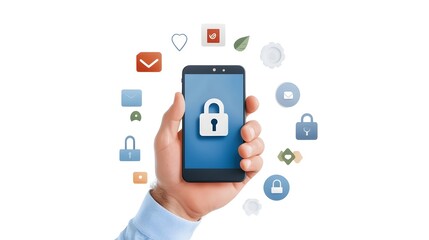 Fototapeta premium Smartphone Security with Digital Lock Symbol and Protective Elements for Cybersecurity Data Protection and Safe Digital Accessibility