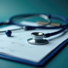 A close up of a stethoscope on a medical report, symbolizing healthcare and patient care.